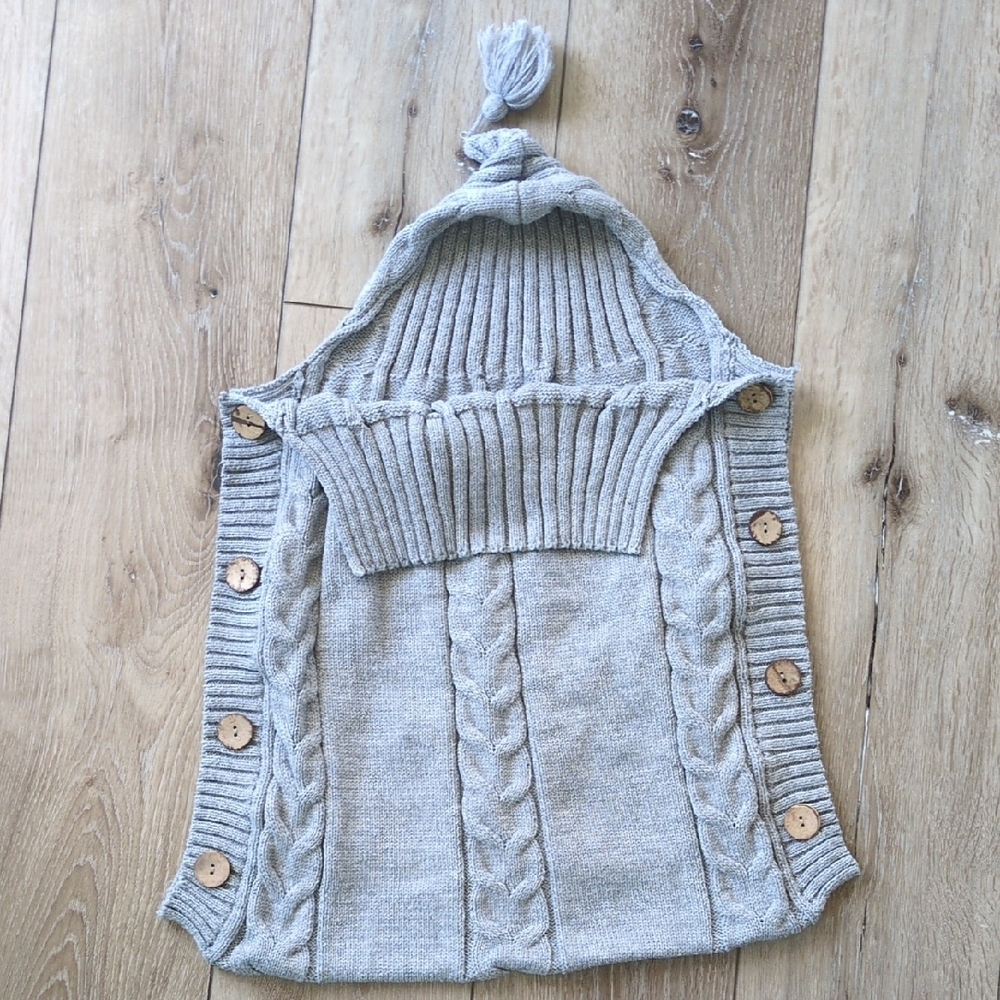 Cozy Gray Knit Newborn Sweater Sleep Sack